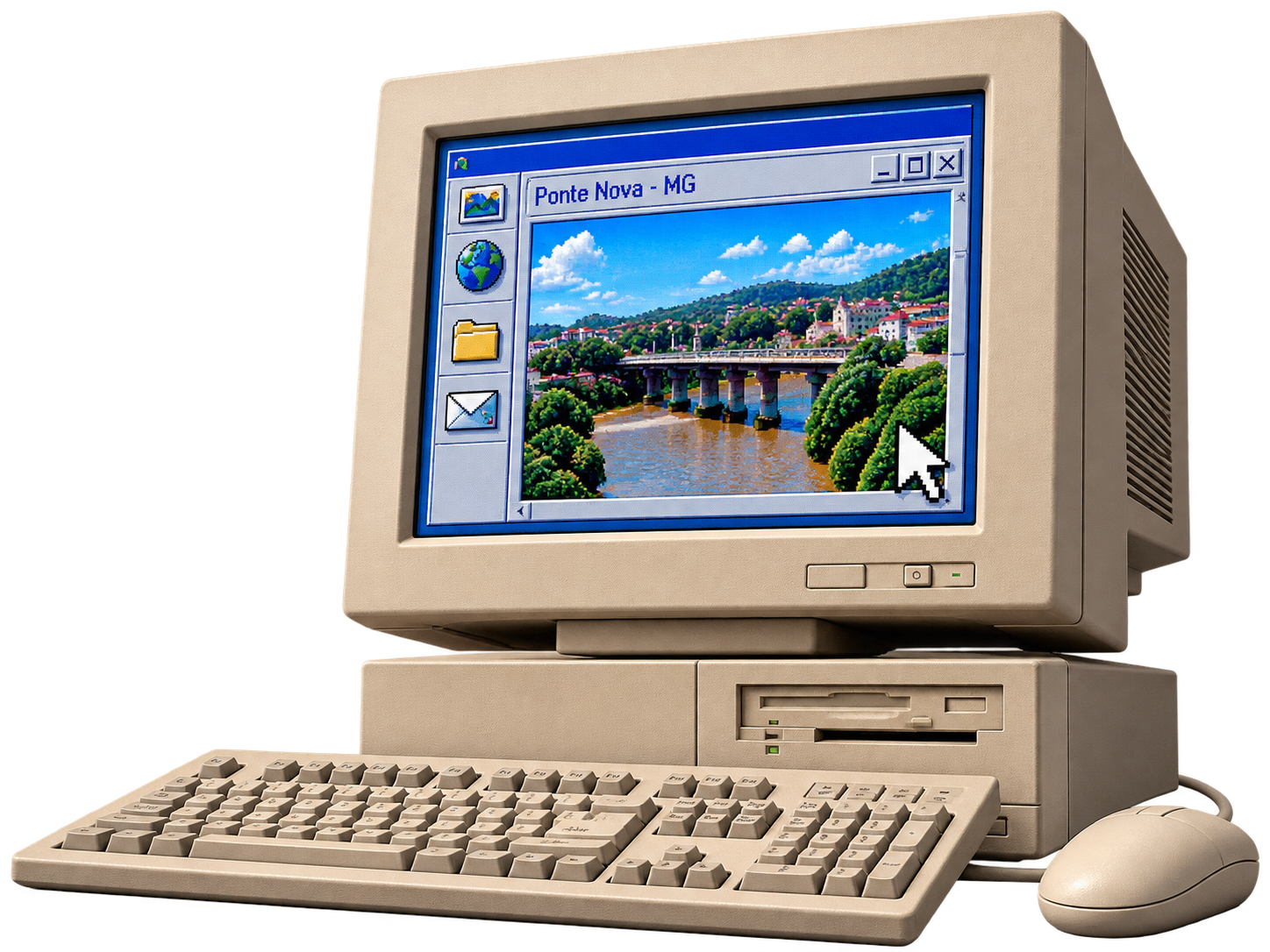 Computador antigo mostrando Ponte Nova - MG